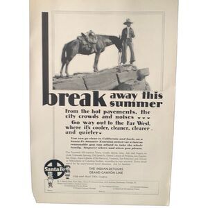Vintage 1930 Santa Fe Break Away This Summer Ad Advertisement